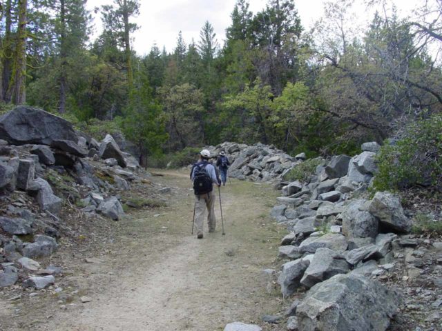 My parents using trekking poles on a long day hike in Yosemite. Maybe that could be us when we get to their age, where we might start using trekking poles more to save our knees