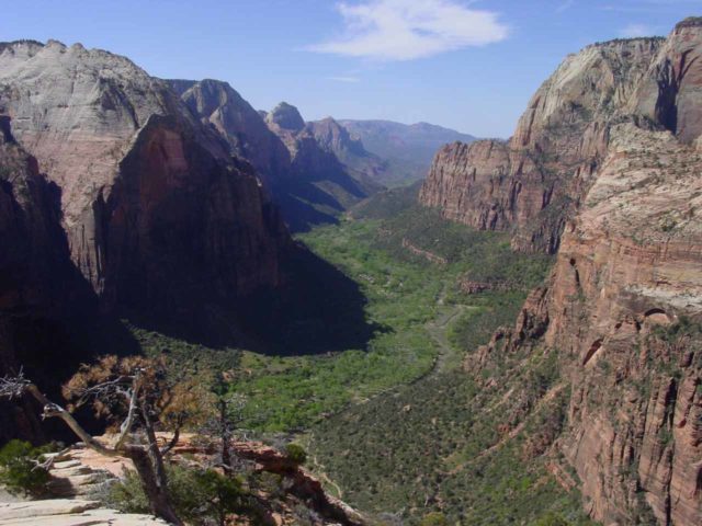 Angels_Landing_052_04272003 - Of course when the weather is nice, Zion Canyon looks as dramatic as this view to the south from Angel's Landing