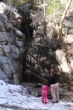 Angelus_Oaks_025_03072015 - Mom and Tahia checking out Cold Creek Falls while standing on the patch of snow