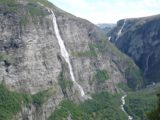 Aursjovegen_041_jx_07032005 - Looking down at multiple giant waterfalls lining Eikesdalen Valley