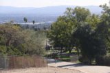 Bailey_Canyon_Falls_088_01212017 - Tahia running down the street towards the picnic area with the LA basin and San Gabriel Valley in clear view in the distance