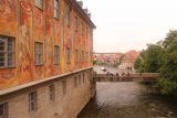 Bamberg_026_07222018 - Looking along the frescoed exterior of the Altes Rathaus along one of the arms of the canal that surrounded it