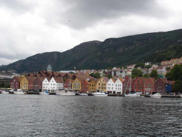 Bergen_002_jx_06262005 - Tvindefossen was just north of Voss, but the city was on a well-traveled route to the northeast of the charming city of Bergen (roughly 90 minutes drive away from Voss). Shown here was the famous Bryggen from across the harbor on our first trip back in 2005