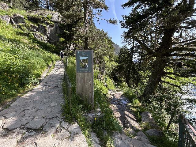 Bridge_of_Spain_018_iPhone_14_06102025 - This signed trail fork was where the 4km downhill shuttle hike from the Bridge of Spain to La Raillere started at down the rough path to the right while the developed path on the left went up to the cafe area with the view of the Cascade du Pont d'Espagne