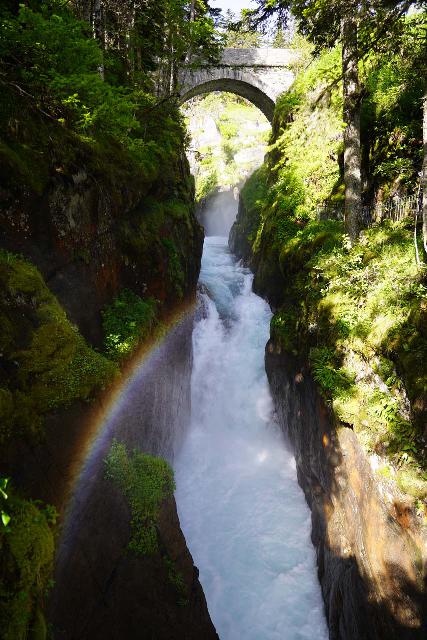 Bridge_of_Spain_021_06102025 - Looking upstream over a rushing cascade at the Bridge of Spain with a morning rainbow