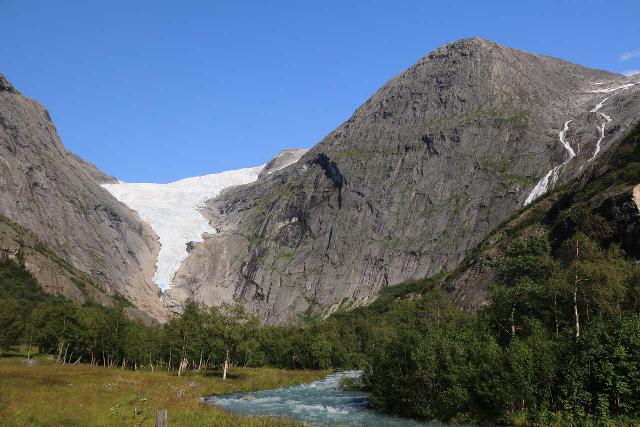 Briksdalsbreen_256_07192019 - Context of the Briksdal Glacier with part of Tjøtafossen and the Briksdalselva as seen on my hike in 2019