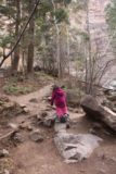 Cascade_Falls_Ouray_029_04172017 - Tahia keeping busy trying to step on big rocks on the trail leading up to the base of Lower Cascade Falls in Ouray