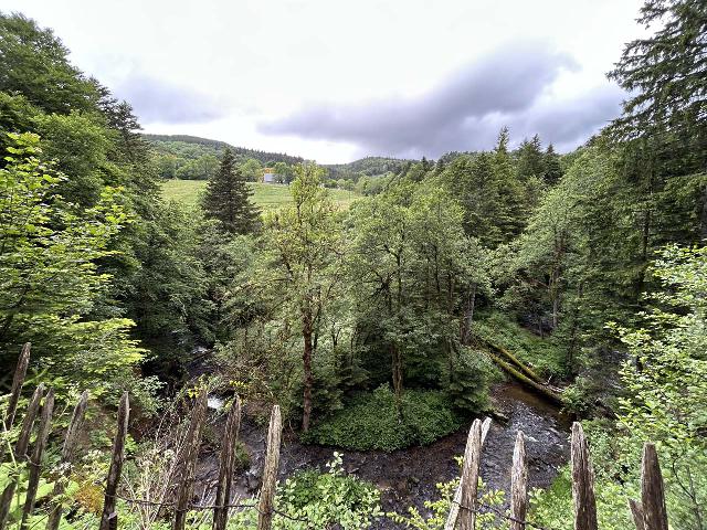 Cascade_de_Rossignolet_043_iPhone_14_06072025 - Looking towards the Ruisseau de l'Enfer Stream, where some fencing that appeared to be leaning indicated to me that perhaps this section of 'road' or trail might be sinking towards it!
