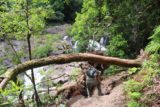 Cascade_de_Tao_055_11252015 - Julie going beneath a fallen tree on the way up to the Cascade de Tao