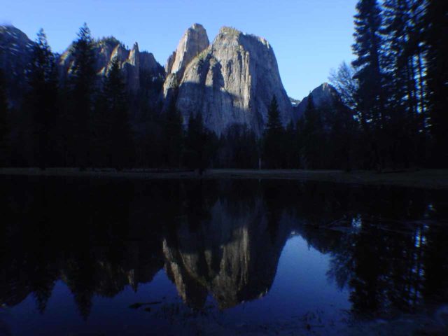 Cathedral_Rocks_004_03202004 - Just to the east of Bridalveil Fall was the impressive Cathedral Rock and Cathedral Spires seen here across the meadow in morning reflections from right at the base of El Capitan