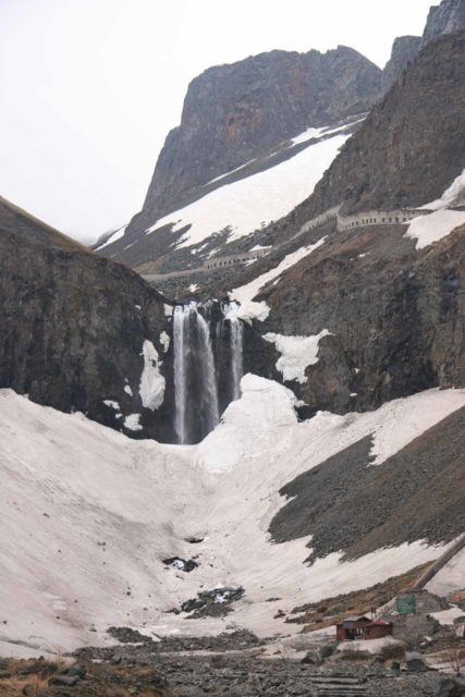 Changbaishan_119_05152009 - The Changbai Waterfall still mostly concealed by snow at its base in May