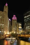 Chicago_521_10072015 - Night time view of the iconic Chicago Tribune building over the Chicago River