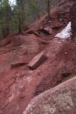 Cornet_Falls_054_04162017 - The uphill trail to Cornet Falls had some tricky spots like this muddy and icy section where the red dirt had concealed some of the dirty snow