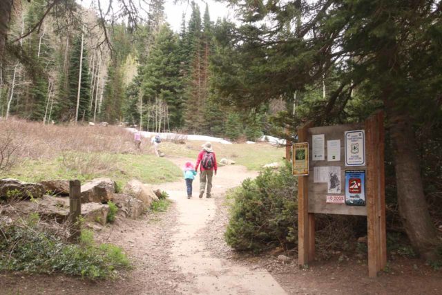 Donut_Falls_031_05262017 - Julie and Tahia hiking past the official trailhead for Donut Falls just beyond the private community of Cardiff Fork