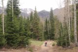 Donut_Falls_154_05262017 - Julie and Tahia further down the Donut Falls Trail with scenic mountains of the Wasatch in the distance