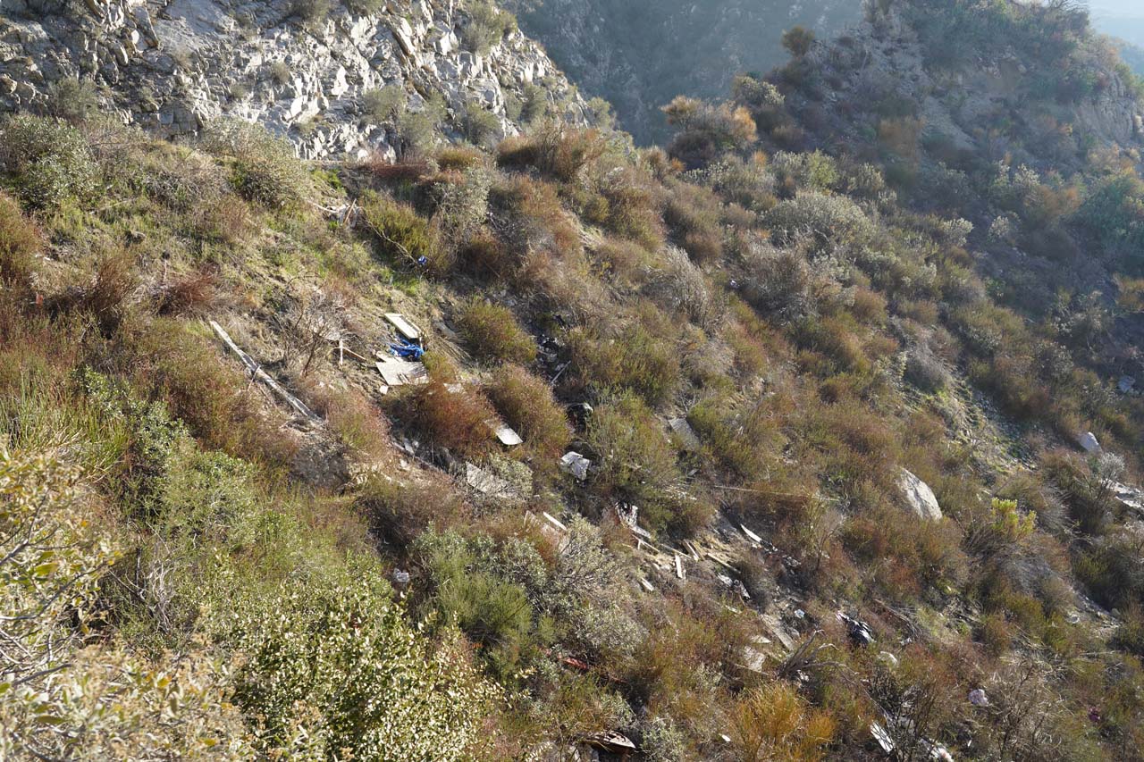 Lots of litter on a steep ravine in Big Tujunga Canyon in Los Angeles County, where people indiscriminately dumped their rubbish