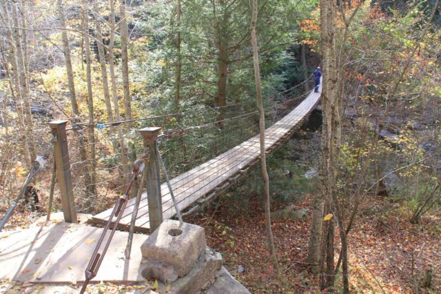 Falls_Creek_Falls_116_20121025 - Traversing the swinging bridge over Cane Creek