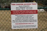 Fish_Canyon_Falls_013_02132016 - Sign discussing the hours or conditions that the gates would be open or closed as seen along the hike through the Vulcan Materials work zone as seen in February 2016
