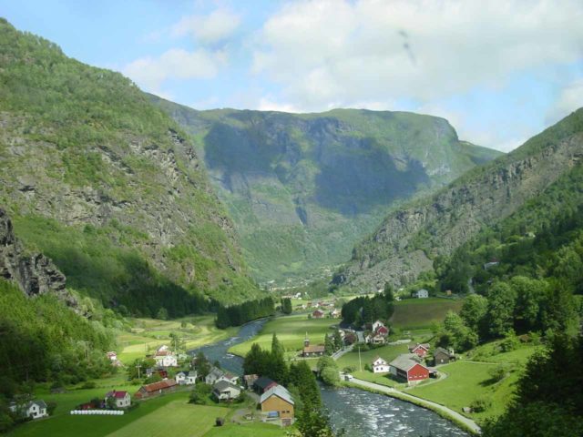 Flam_006_06272005 - Looking towards a scenic part of Flåmsdalen on the Flåm Railway shortly after passing Rjoandefossen