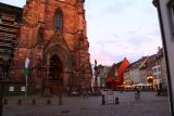 Freiburg_015_06202018 - Checking out the base of the cathedral and some flanking restaurants and cafes in the Munsterplatz of the innenstadt in Freiburg