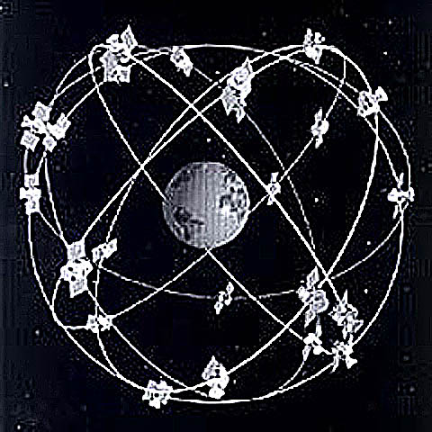The orbiting constellation of GPS satellites