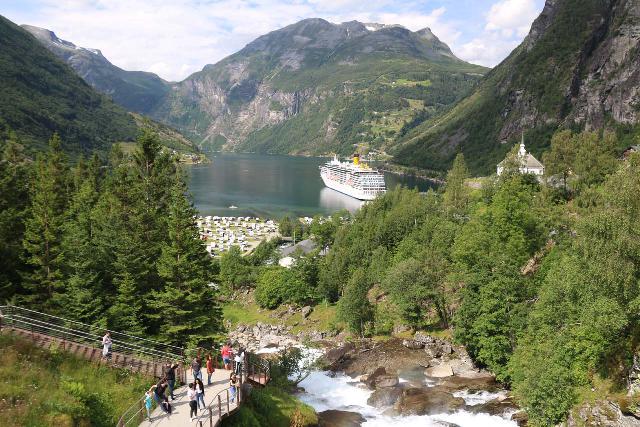 The Geirangerfjord featured many waterfalls, including this one that we could walk besides between the Hotel Union and the Geiranger sentrum