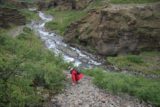 Glymur_135_06212007 - Julie gingerly making the descent down the loose basalt rocks to return to river level