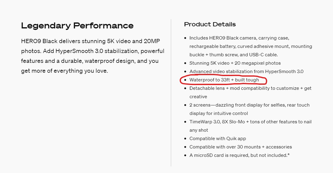 The GoPro HERO 9 may be advertised as waterproof, but the fine print says otherwise