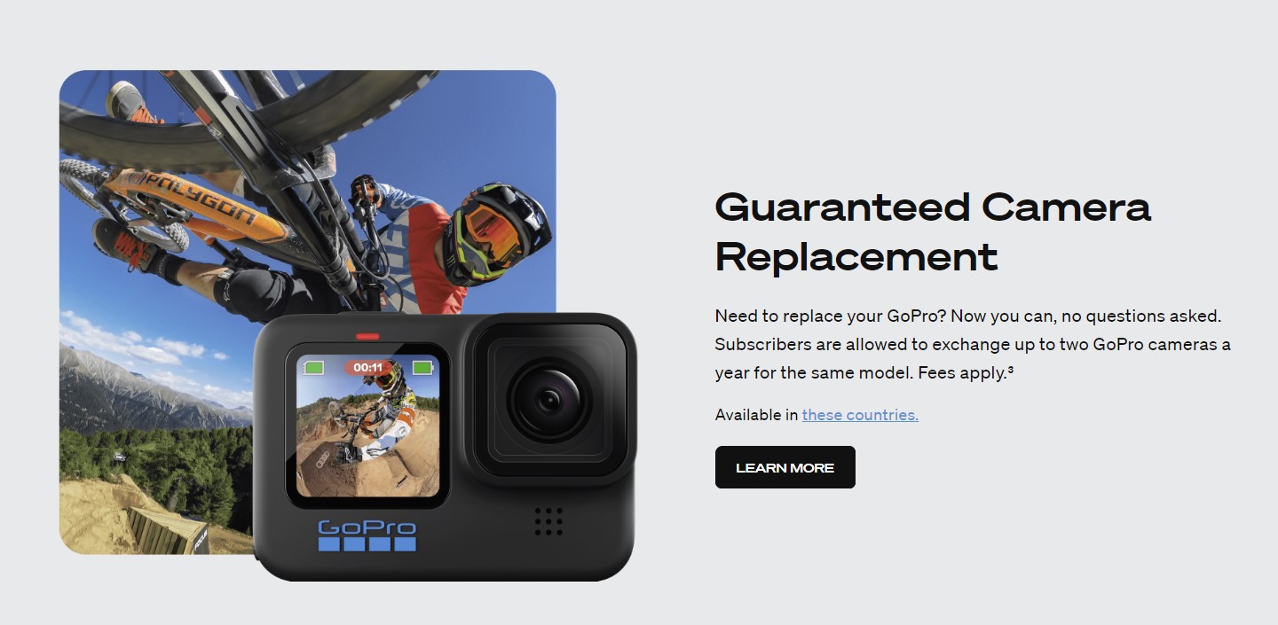 A GoPro Subscription touts a Guaranteed Camera Replacement benefit
