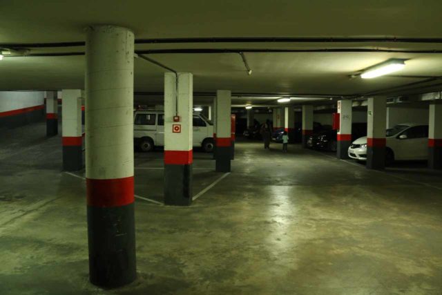 This car park in Granada, Spain had a few dedicated parking spaces for the apartment-like suites that we stayed at, but the spaces and driving corridors were very tight