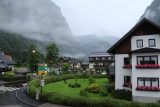 Hallstatt_698_07052018 - Morning view out the window from our room at Fenix Hall in Hallstatt as the clouds were hanging low due to all the rain that fell overnight and this morning