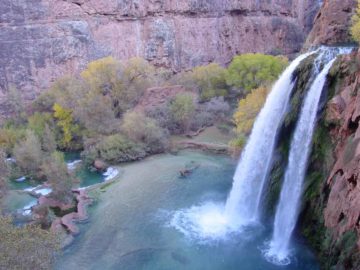 Havasu Falls is one of the most beautiful waterfalls I have ever seen. It tumbles some 90ft in a pair of plumes as they plunge off travertine cliffs into turquoise pools below...