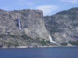 Hetch_Hetchy_001_05312002 - The tandem of Tueeulala Fall and Wapama Falls as seen from the O'Shaughnessy Dam in the end of May 2002