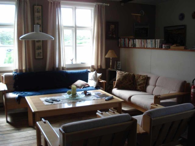 This comfortable-looking living room was actually a communal space for guests as well as the owners at the 'loneliest hotel in Europe' in Djupavik, Iceland