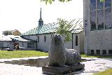 Hurtigruten_day4_187_07022019 - Looking at some kind of walrus statue fronting a church in Bodo
