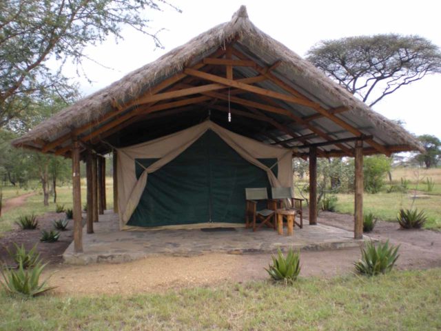 On the uppermost end of the camping category are glamping experiences like this tent cabin in the Serengeti in Tanzania