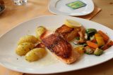 Imst_047_07202018 - After doing the Imst Alpine Roller Coaster, we went to a nearby lunch spot where we got this salmon in a creamy sauce