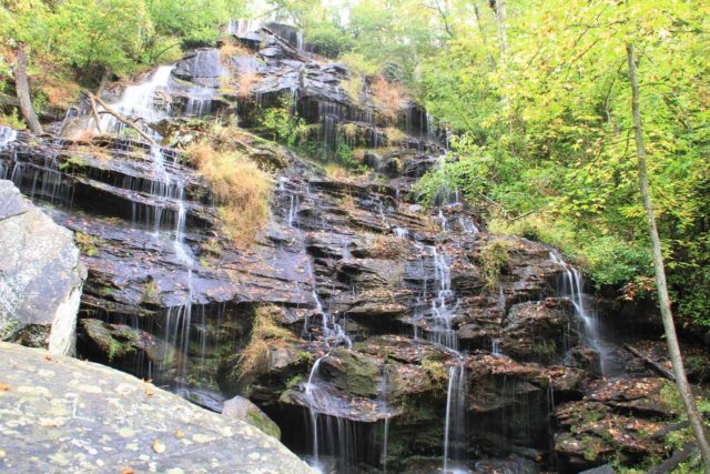 Issaqueena_Falls_019_20121015 - Issaqueena Falls with some graffiti on the boulder on the lower left of this photo