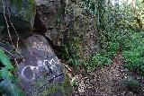 Kapena_Falls_019_11252021 - Walking by some rocks defaced by graffiti flanking the Kapena Falls Trail