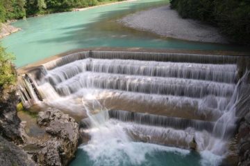 Lechfall was a man-made waterfall spilling over a dam ladder on the Lech River built in the 18th century as a means of flood control.  What made this waterfall stand out was the color of the river...