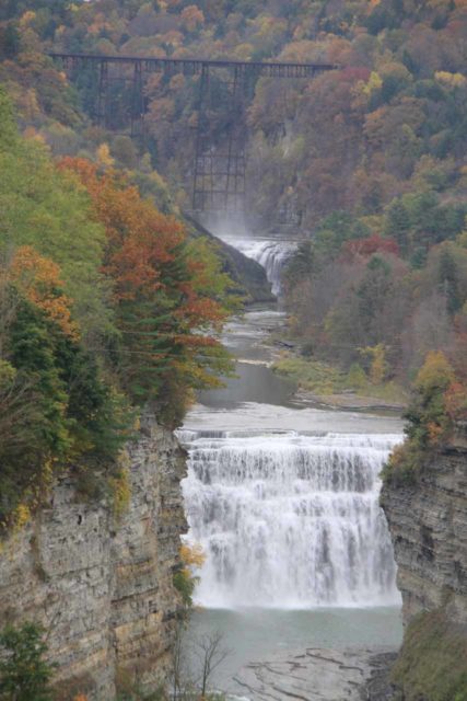 Letchworth_SP_13_170_10152013 - This was the view of the Upper and Middle Falls with the Portage High Bridge way up above both falls as seen from Inspiration Point
