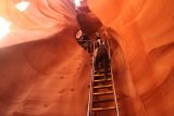 Lower_Antelope_Canyon_18_030_03312018 - The last of the prior group climbing up to the next section of the Lower Antelope Canyon