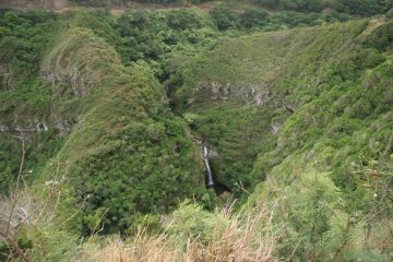 Lower Makamakaole Falls is a rare waterfall in West Maui that you don't need a helicopter to see.  After driving through narrow single-lane unpaved roads, this waterfall is a welcome sight...