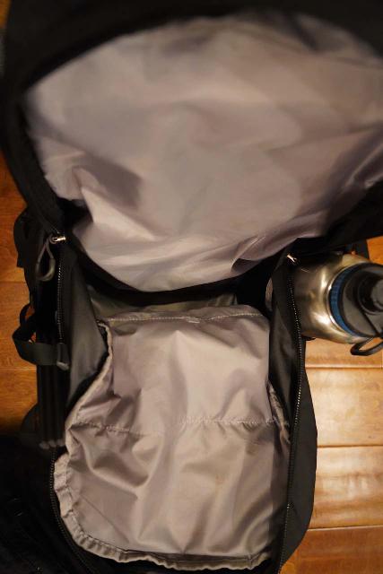 Looking inside the main compartment of the Osprey Manta 34 Hiking Backpack
