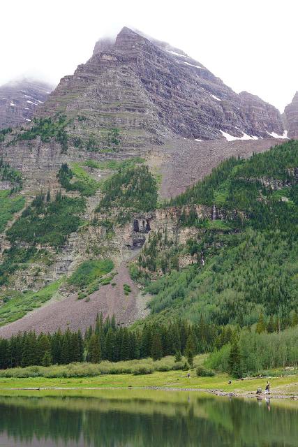 Maroon_Bells_283_07252020 - Contextual view of a waterfall dropping before the North Maroon Peak over Crater Lake