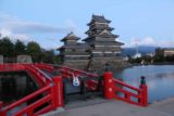 Matsumoto_046_10192016 - Another twilight view of the red bridge fronting the Matsumoto Castle in twilight