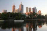 Melbourne_17_448_11222017 - Reflections in the Yarra River looking towards the Melbourne CBD with late afternoon sunset lighting