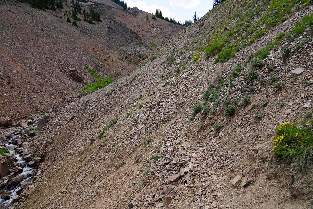 La surface douteuse du Menace Falls Trail dans le Wyoming était étroite, lâche et raide, mais la chaussure Salomon Quest 4D 3 GTX a plutôt bien accroché cette surface