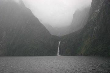 Stirling Falls was the second of two permanent waterfalls that we encountered in the Milford Sound (with Bowen Falls being the first one).  Since this waterfall was far deeper into the fiord...