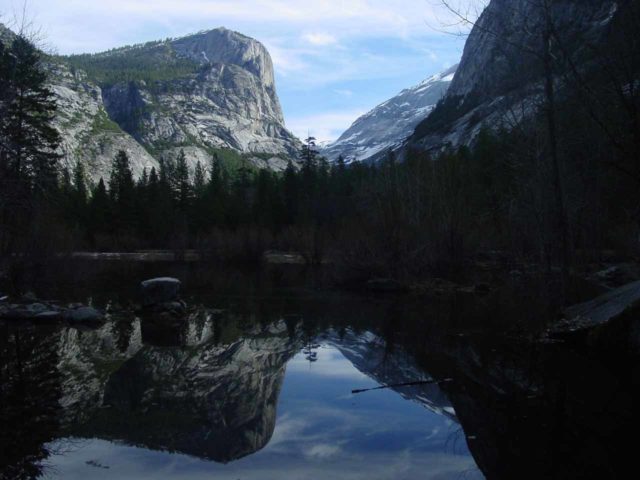 Mirror_Lake_008_03212004 - Reflections of Mirror Lake, which was seen on the way to the so-called 'Mirror Lake Falls' sitting beneath Basket Dome a little deeper into Tenaya Canyon